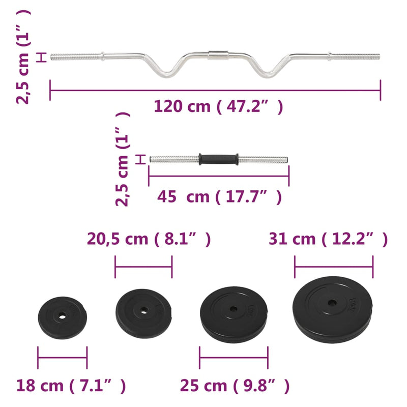 vidaXL Curl Barbell and Dumbbell with Plates 60 kg