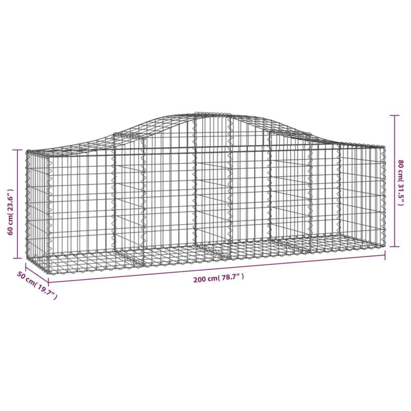vidaXL Arched Gabion Baskets 2 pcs 200x50x60/80 cm Galvanised Iron