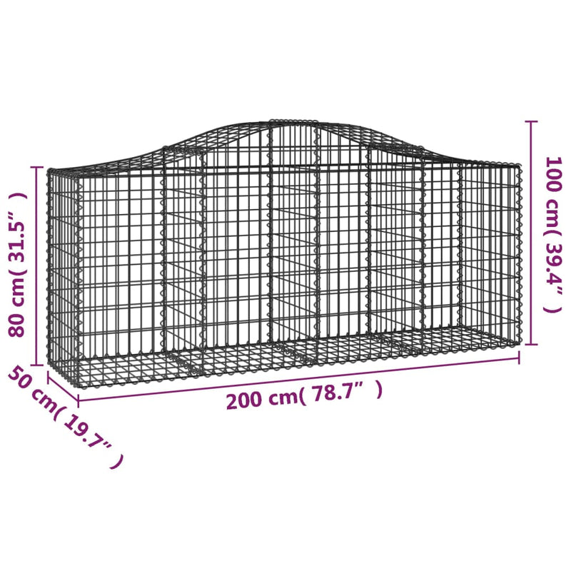 vidaXL Arched Gabion Baskets 5 pcs 200x50x80/100 cm Galvanised Iron