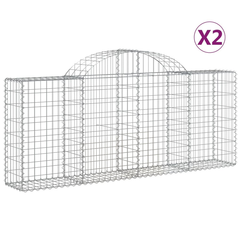 vidaXL Arched Gabion Baskets 2 pcs 200x30x80/100 cm Galvanised Iron