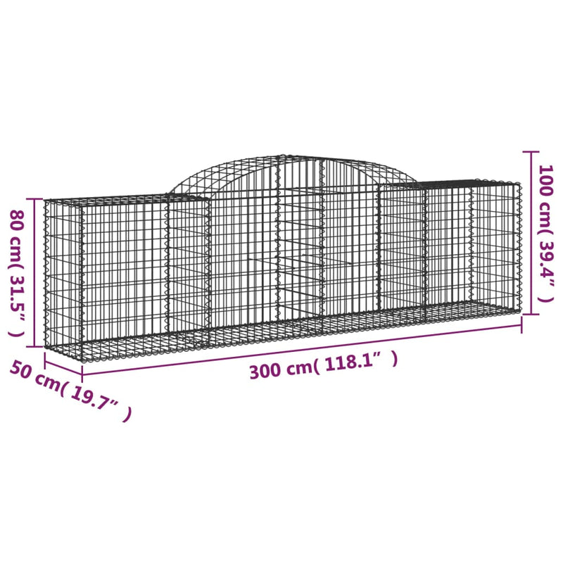 vidaXL Arched Gabion Baskets 2 pcs 300x50x80/100 cm Galvanised Iron