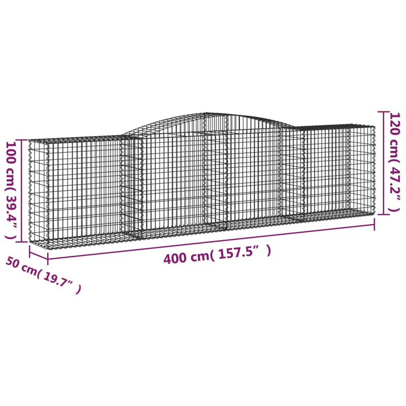 vidaXL Arched Gabion Baskets 2 pcs 400x50x100/120 cm Galvanised Iron