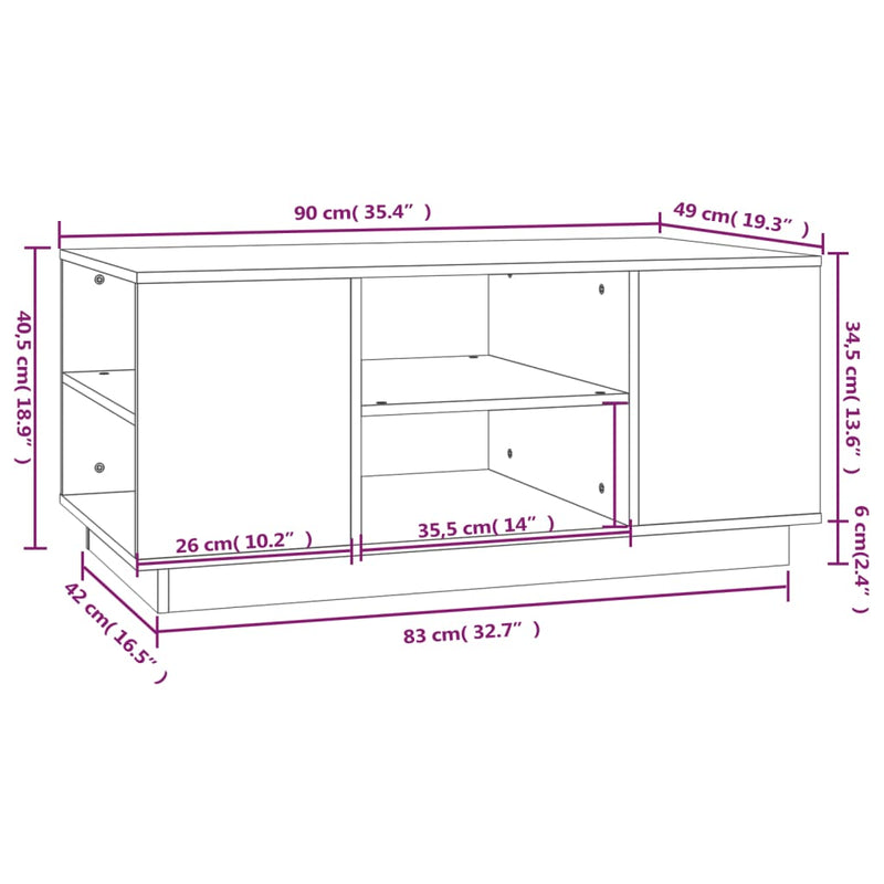 vidaXL Coffee Table 90x49x40.5 cm Solid Wood Pine