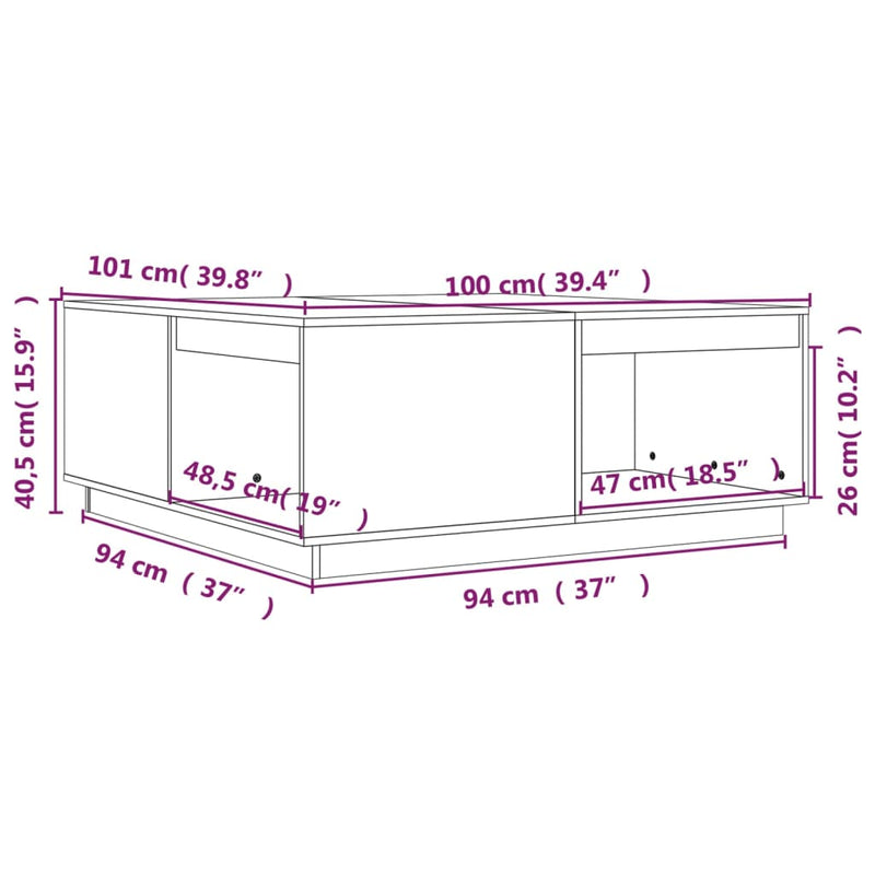 vidaXL Coffee Table 100x101x40.5 cm Solid Wood Pine