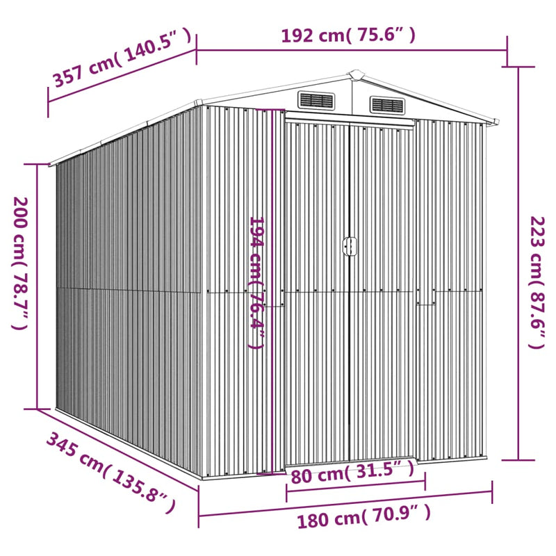 vidaXL Garden Shed Dark Brown 192x357x223 cm Galvanised Steel