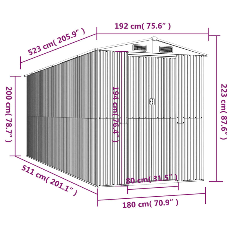 vidaXL Garden Shed Dark Brown 192x523x223 cm Galvanised Steel