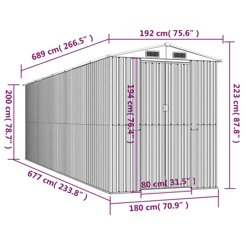 vidaXL Garden Shed Dark Brown 192x689x223 cm Galvanised Steel