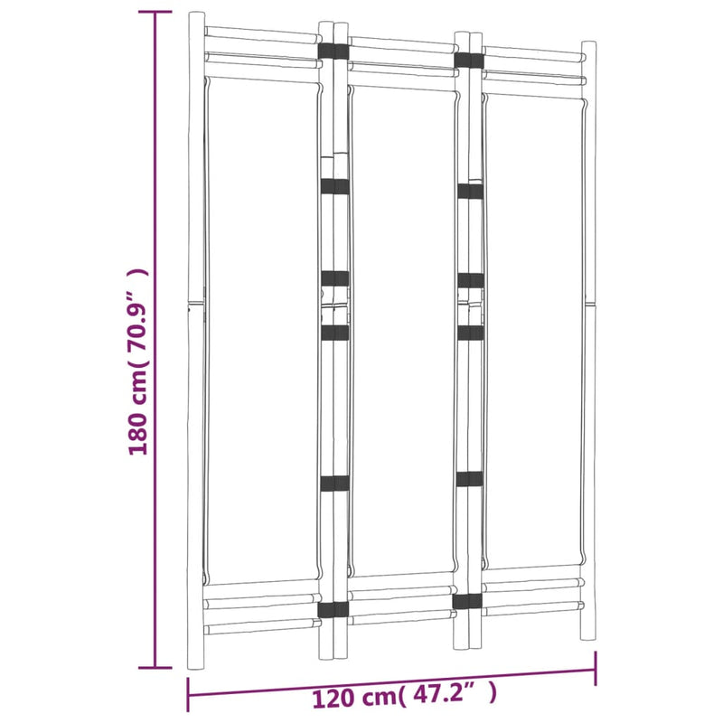 vidaXL Folding 3-Panel Room Divider 120 cm Bamboo and Canvas