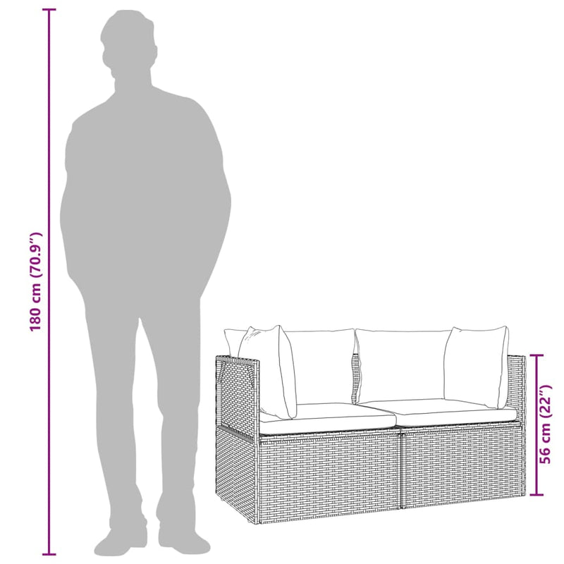 vidaXL 2-Seater Garden Sofa with Cushions Grey Poly Rattan