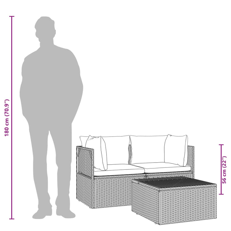 vidaXL 3 Piece Garden Lounge Set with Cushions Grey Poly Rattan