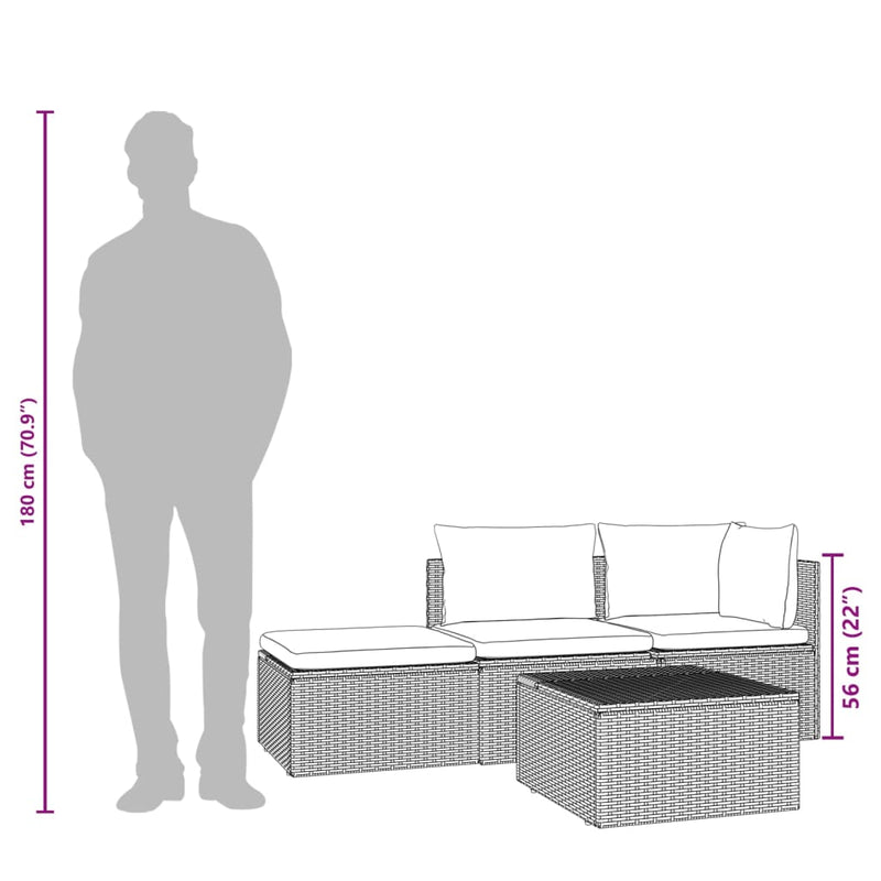 vidaXL 4 Piece Garden Lounge Set with Cushions Grey Poly Rattan