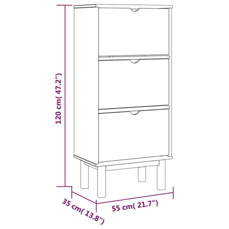 Shoe Cabinet OTTA with 3 Drawers Brown Solid Wood Pine