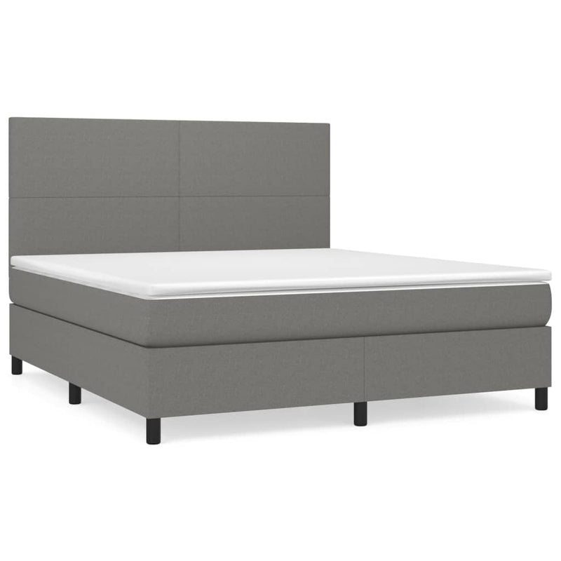 vidaXL Box Spring Bed with Mattress Dark Grey 153x203 cm Queen Size Fabric