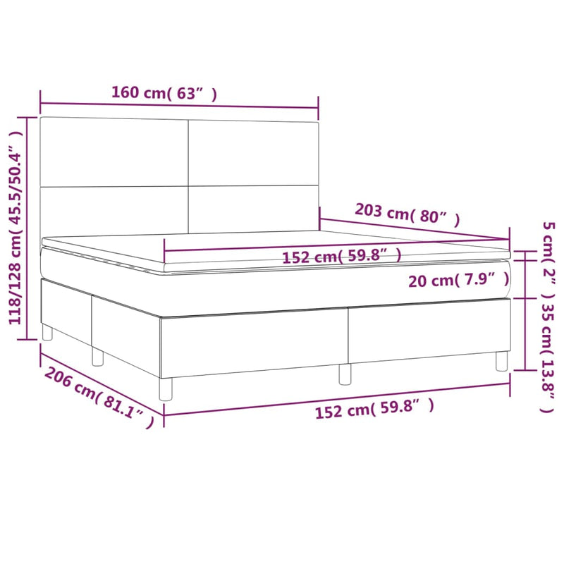 vidaXL Box Spring Bed with Mattress Dark Grey 153x203 cm Queen Size Fabric