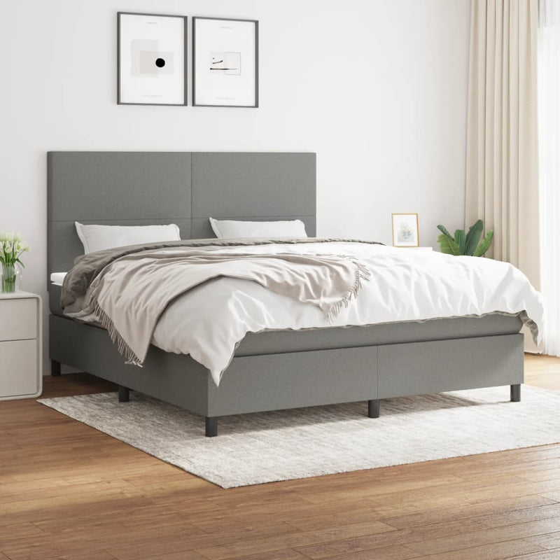vidaXL Box Spring Bed with Mattress Dark Grey 153x203 cm Queen Size Fabric