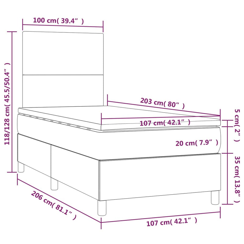 vidaXL Box Spring Bed with Mattress Dark Grey 106x203 cm King Single Size Fabric