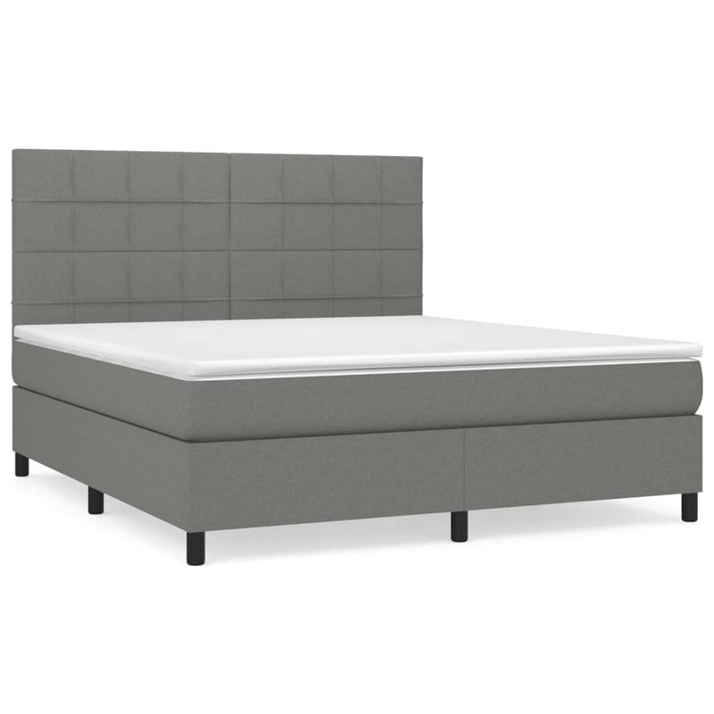 vidaXL Box Spring Bed with Mattress Dark Grey 153x203 cm Queen Size Fabric