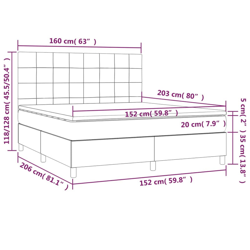 vidaXL Box Spring Bed with Mattress Dark Grey 153x203 cm Queen Size Fabric