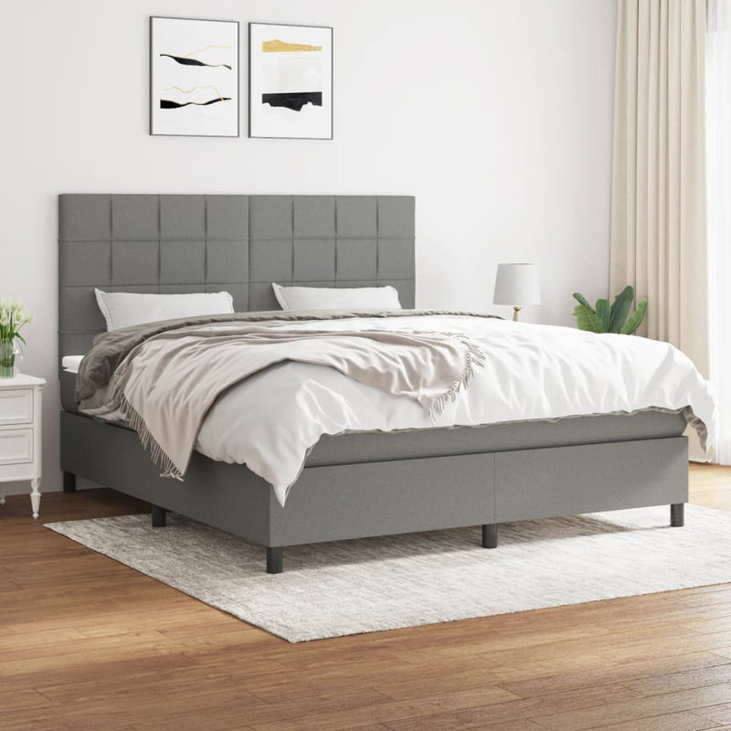 vidaXL Box Spring Bed with Mattress Dark Grey 153x203 cm Queen Size Fabric