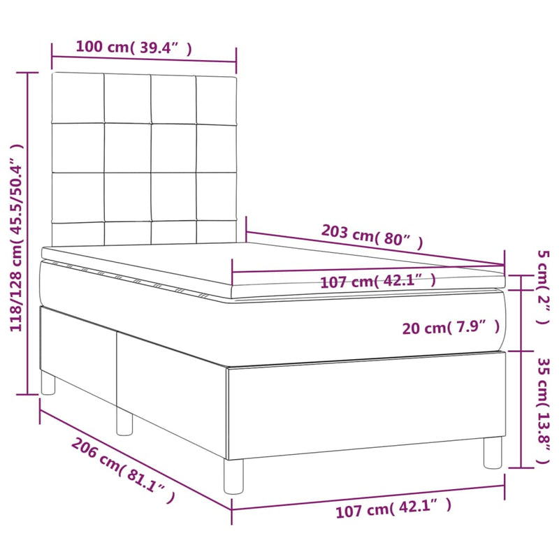 vidaXL Box Spring Bed with Mattress Dark Grey 106x203 cm King Single Size Fabric