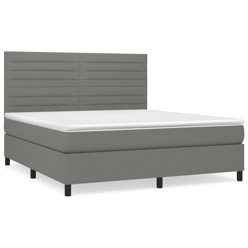 vidaXL Box Spring Bed with Mattress Dark Grey 153x203 cm Queen Size Fabric