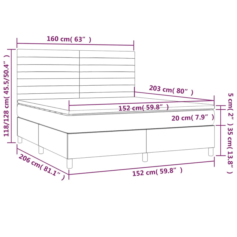 Box Spring Bed with Mattress Dark Grey 153x203 cm Queen Size Fabric