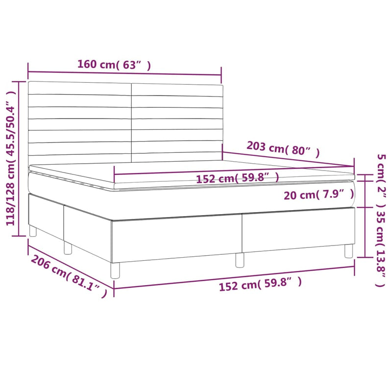 vidaXL Box Spring Bed with Mattress Dark Grey 153x203 cm Queen Size Fabric