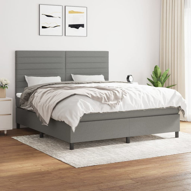 vidaXL Box Spring Bed with Mattress Dark Grey 153x203 cm Queen Size Fabric