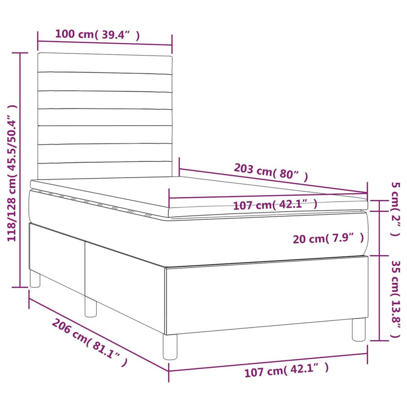 vidaXL Box Spring Bed with Mattress Dark Grey 106x203 cm King Single Size Fabric