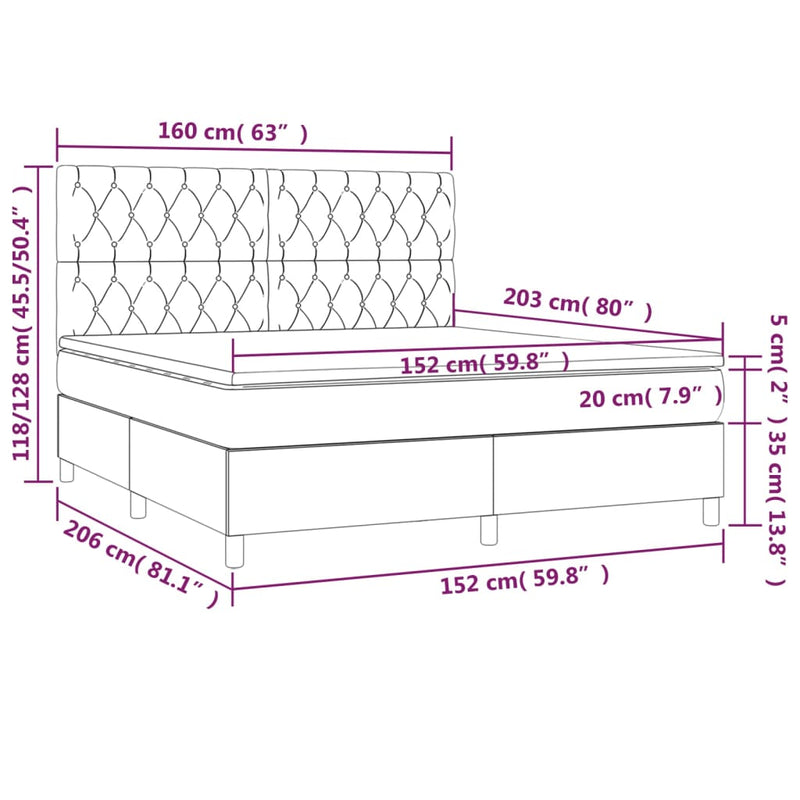 vidaXL Box Spring Bed with Mattress Dark Grey 153x203 cm Queen Size Fabric