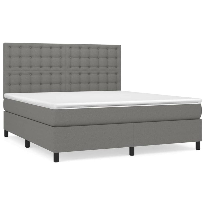 vidaXL Box Spring Bed with Mattress Dark Grey 153x203 cm Queen Size Fabric