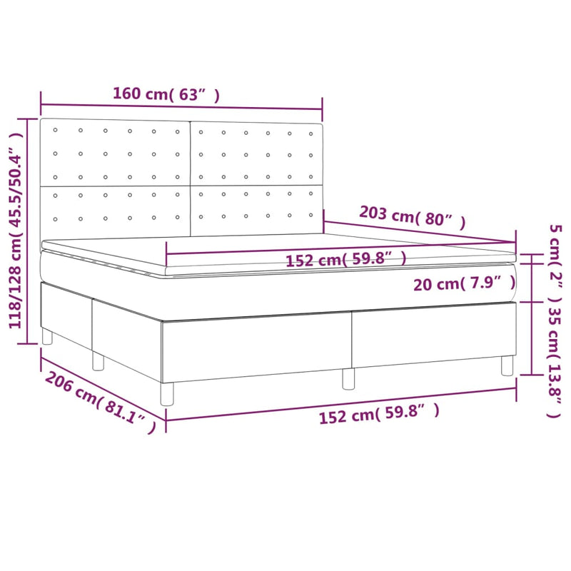 vidaXL Box Spring Bed with Mattress Dark Grey 153x203 cm Queen Size Fabric