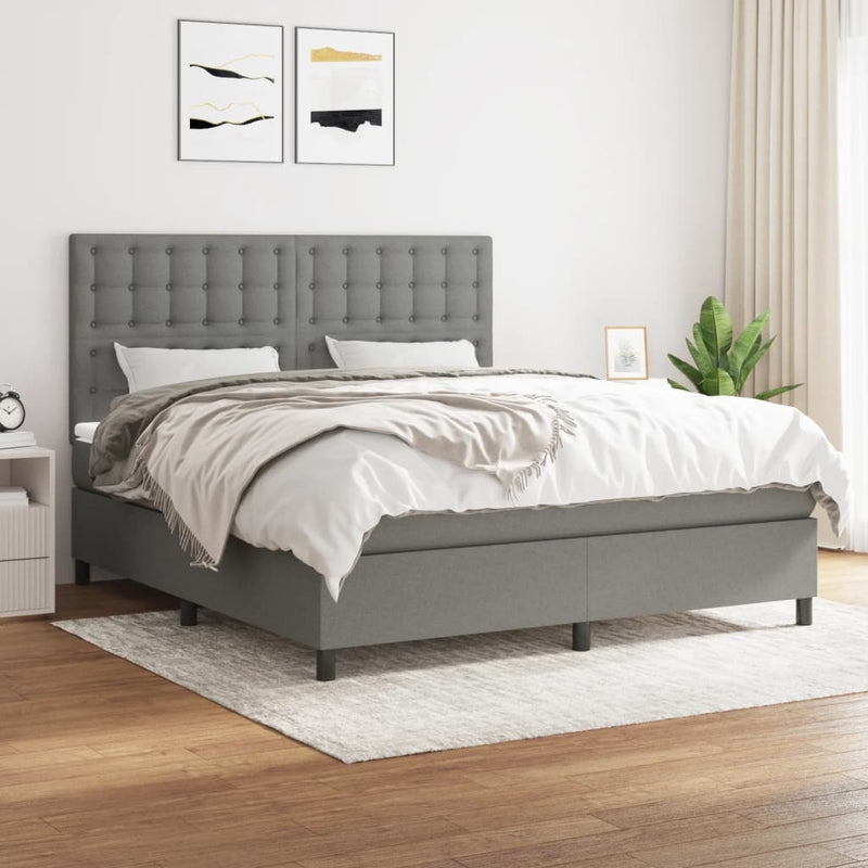 vidaXL Box Spring Bed with Mattress Dark Grey 153x203 cm Queen Size Fabric