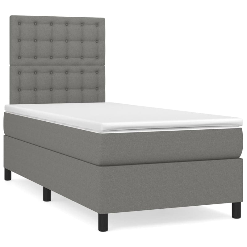 vidaXL Box Spring Bed with Mattress Dark Grey 106x203 cm King Single Size Fabric