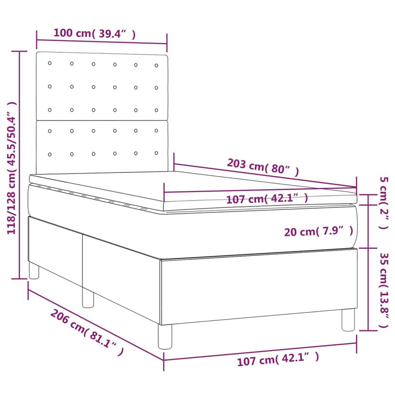 vidaXL Box Spring Bed with Mattress Dark Grey 106x203 cm King Single Size Fabric