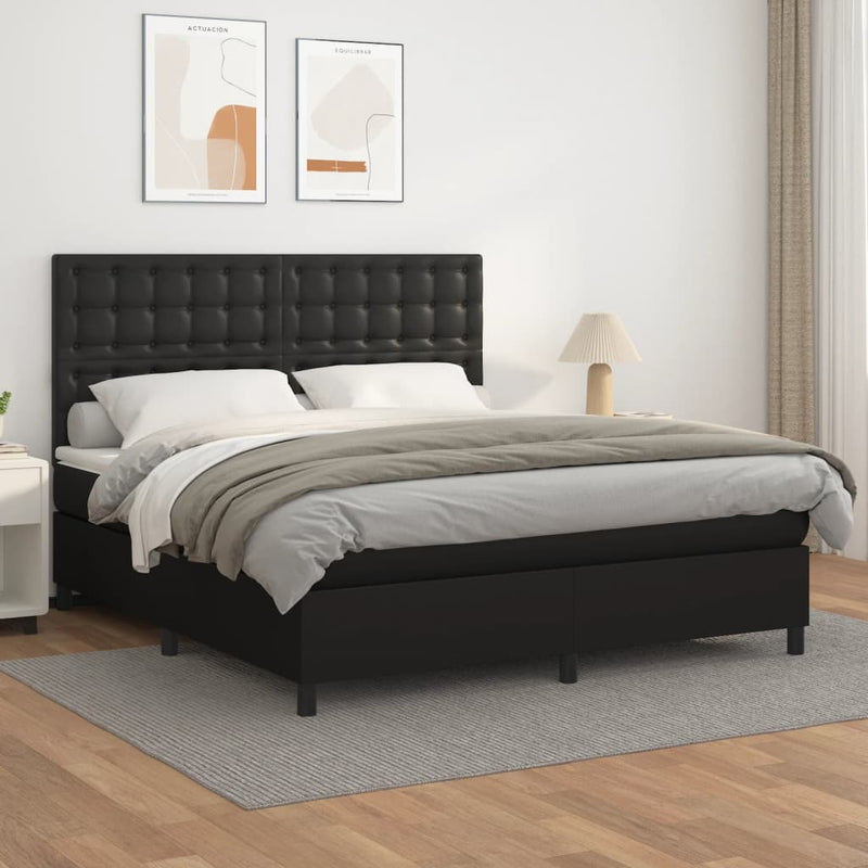 vidaXL Box Spring Bed with Mattress Black 153x203 cm Queen Size Faux Leather