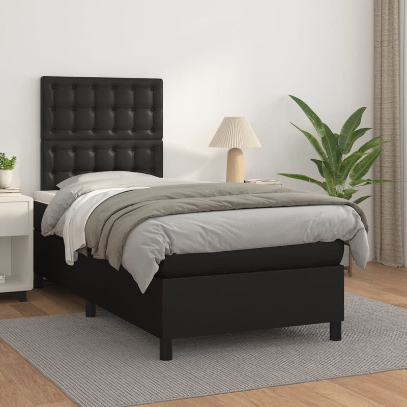 vidaXL Box Spring Bed with Mattress Black 106x203 cm King Single Size Faux Leather
