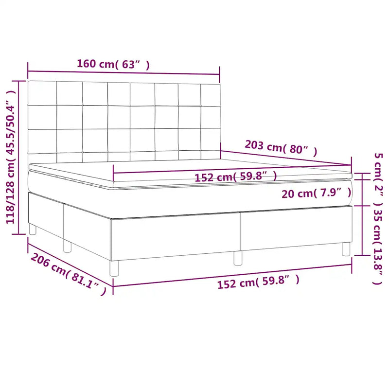 Box Spring Bed with Mattress Dark Grey 153x203 cm Queen Size Velvet