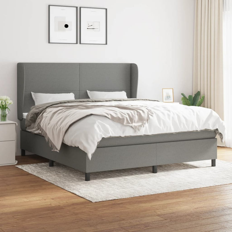 vidaXL Box Spring Bed with Mattress Dark Grey 153x203 cm Queen Size Fabric