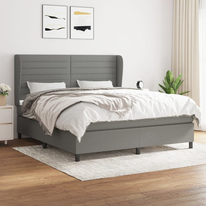 vidaXL Box Spring Bed with Mattress Dark Grey 153x203 cm Queen Size Fabric