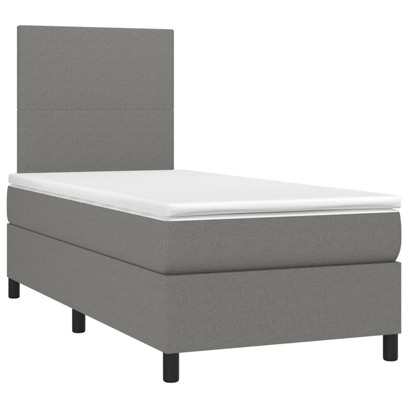 vidaXL Box Spring Bed with Mattress&LED Dark Grey 106x203 cm King Single Size Fabric