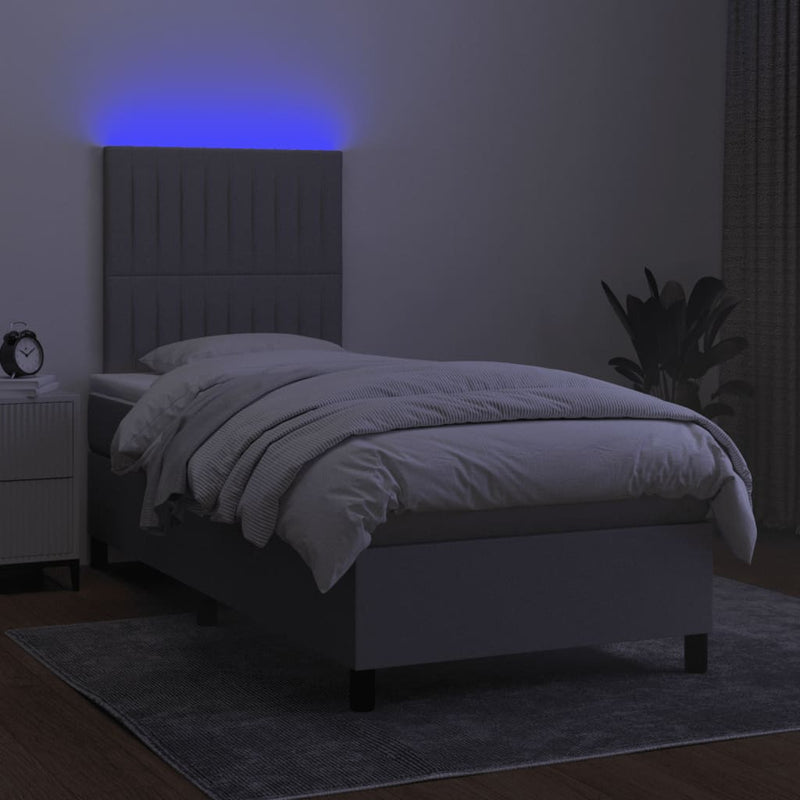 vidaXL Box Spring Bed with Mattress&LED Dark Grey 106x203 cm King Single Size Fabric