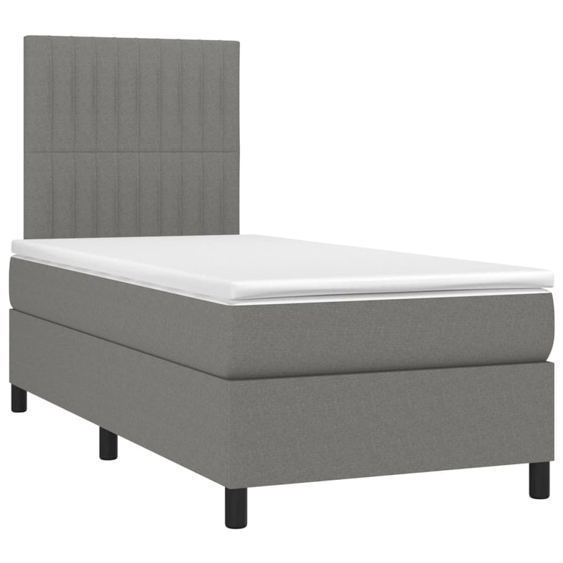 vidaXL Box Spring Bed with Mattress&LED Dark Grey 106x203 cm King Single Size Fabric