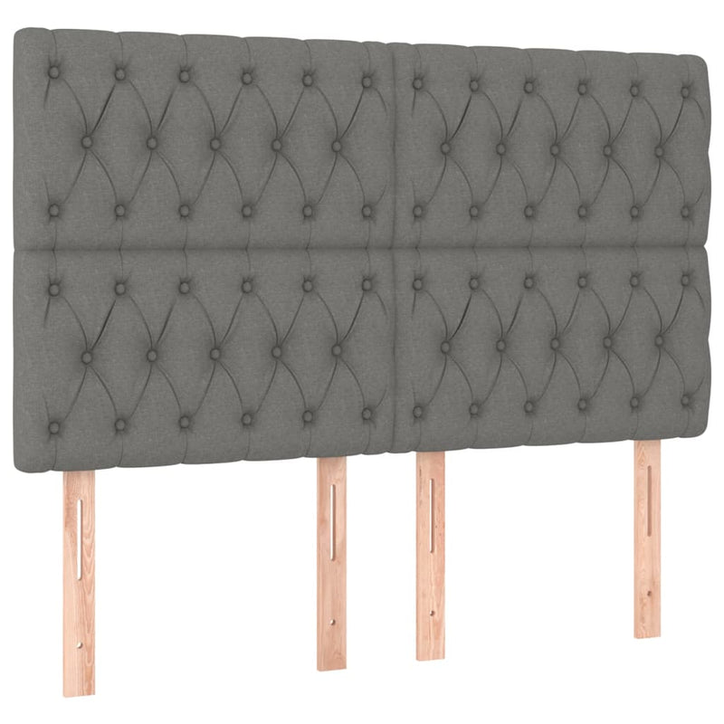 vidaXL Box Spring Bed with Mattress&LED Dark Grey 153x203 cm Queen Size Fabric