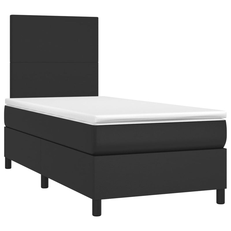 vidaXL Box Spring Bed with Mattress&LED Black 106x203 cm King Single Size Faux Leather