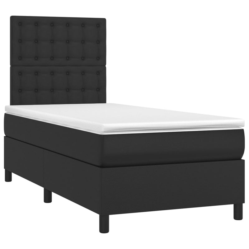 vidaXL Box Spring Bed with Mattress&LED Black 106x203 cm King Single Size Faux Leather