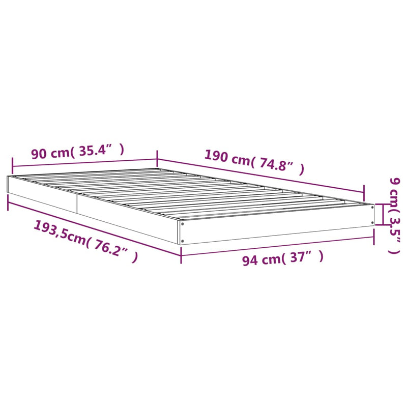 vidaXL Bed Frame without Mattress 90x190 cm Solid Wood Pine