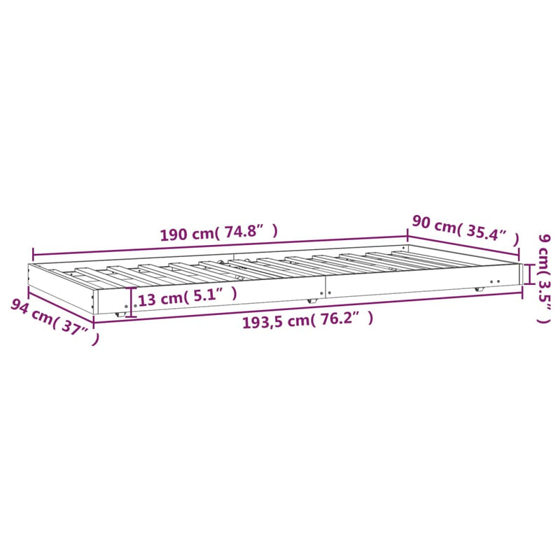 vidaXL Bed Frame without Mattress 90x190 cm Solid Wood Pine