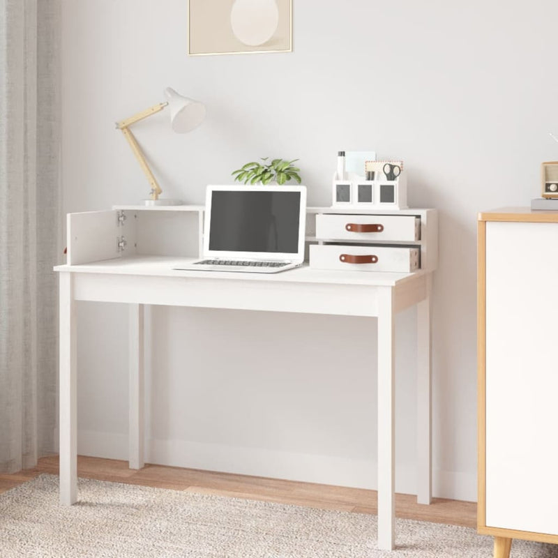 vidaXL Desk White 110x50x93 cm Solid Wood Pine