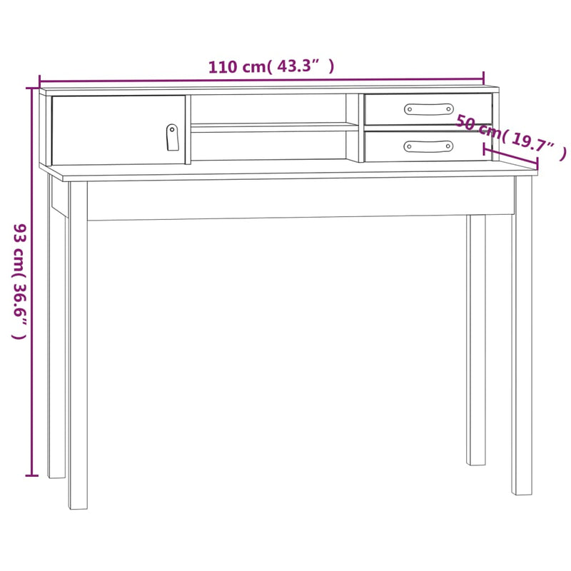 vidaXL Desk White 110x50x93 cm Solid Wood Pine